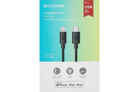 Ravpower RP-CB1016 Type-C To Lightning Cable 1M Tpe Black