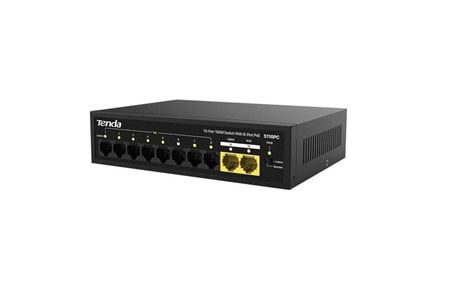 TENDA 10port 80w 8port PoE S110PC 10/100 2-Uplink Yönetilemez Switch
