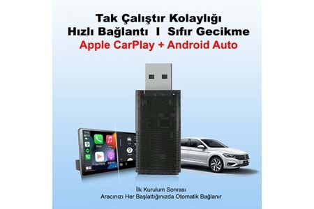 Ottocast Mini 2in1 Android ve Apple Cihazlar İçin Wireless/Kablosuz Android Auto ve Carplay Adaptörü
