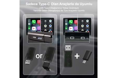 Ottocast Mini 2in1 Android ve Apple Cihazlar İçin Wireless/Kablosuz Android Auto ve Carplay Adaptörü