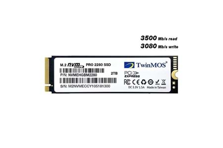 TWINMOS 2TB NVMe2TB2280AP 3500- 3080MB/s M2 PCIe NVMe Gen3 Disk