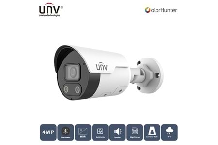 UNV 4MP IPC2124LE-ADF28-KMC-WL 2.8MM 50Mt Colorhunter Ip67 H265+ Ir Bullet Ip Kamera (Dahili Sesli Ve Hoparlörlü)
