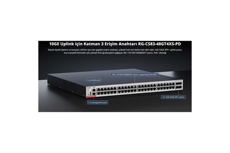 RUIJIE 48port RG-CS83-48GT4XS-PD GIGABIT 4-SFP+ 10GBE 1570W LAYER3 YÖNETİLEBİLİR POE SWITCH