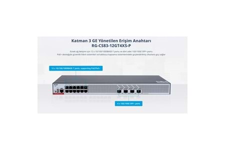RUIJIE 8port RG-CS83-12GT4XS-P GIGABIT 4-10GBE SFP+ 370W LAYER3 YÖNETİLEBİLİR SWITCH