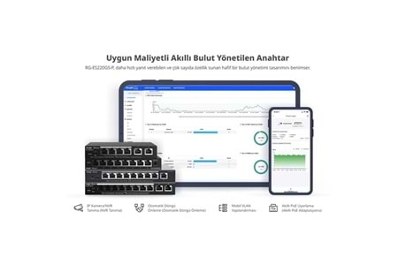 RUIJIE REYEE 16port RG-ES220GS-P GIGABIT 2-UPLINK 2-SFP 250W YÖNETİLEBİLİR POE SWITCH
