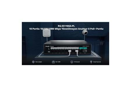 RUIJIE REYEE 8port RG-ES110GS-P-L GIGABIT 1-UPLINK 1-SFP 120W YÖNTİLEMEZ POE SWITCH