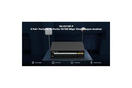 RUIJIE 8port RG-ES110F-P 10/100 2-UPLINK 110W YÖNETİLEMEZ POE SWITCH