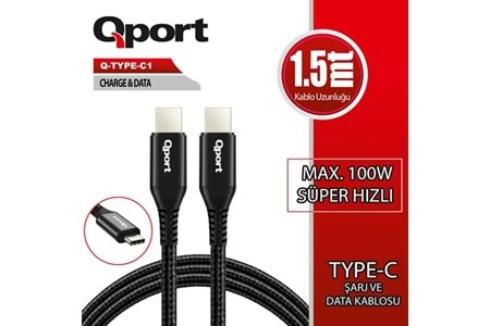 QPORT Q-TYPE-C1 1.5metre TYPE-C Görüntü Kablosu