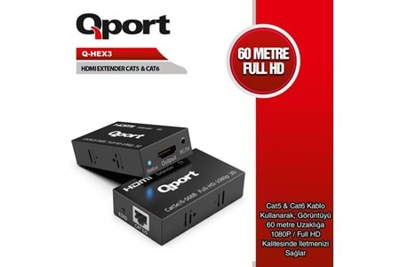 QPORT Q-HEX3 Cat5e/Cat6 60metre HDMI Extender