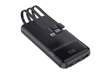POWERBOOST NIGHT 125B 10000mAh 22.5W Dahili Kablolu LCD Siyah Taşınabilir Şarj Cihazı Powerbank