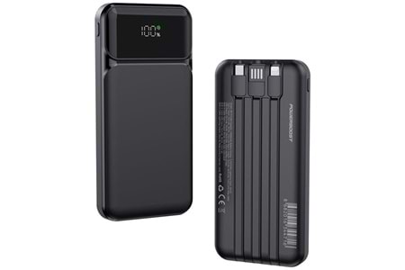 POWERBOOST NIGHT 125B 10000mAh 22.5W Dahili Kablolu LCD Siyah Taşınabilir Şarj Cihazı Powerbank