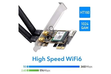 CUDY WE3000 AX5400 Wi-Fi 6E Bluetooth 5.3 PCI-E Kablosuz Ağ Adaptörü
