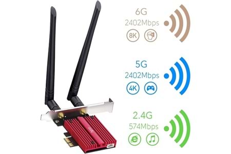 CUDY WE3000S AX5400 Wi-Fi 6E Bluetooth 5.3 PCI-E Kablosuz Ağ Adaptörü
