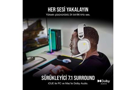CORSAIR CA-9011238-Eu HS80 RGB Kablolu Oyuncu Kulaklığı - Beyaz