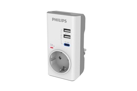 PHILIPS 1-li CHP8010W/10 380 Joules Akım Koruma Prizi Beyaz USB,TYPE-C