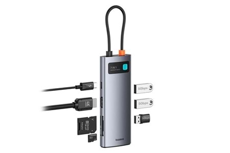 BASEUS STARJOY GRI 7IN1 MULTIFONKSIYONEL HUB ADAPTÖR B00030708811-00 