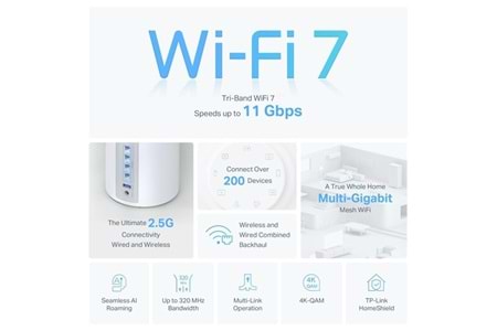 TP-LINK DECO BE65 BE11000 Tüm Evde Mesh Wi-Fi 7 Sistemi