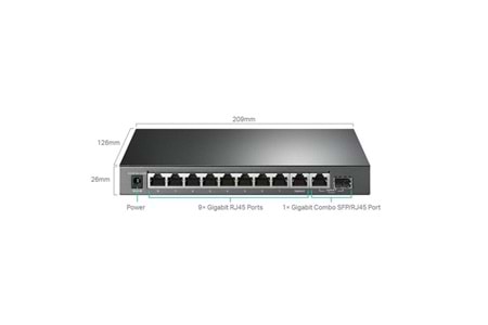 TP-LINK 8port TL-SG1210MPE Gigabit 1-SFP 123w Full PoE Yönetilebilir Switch
