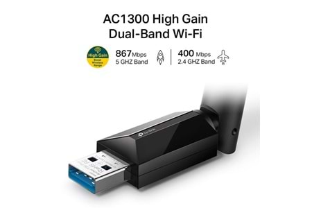 TP-LINK ARCHER T3U PLUS AC1300 Dual Band USB Kablosuz Adaptör