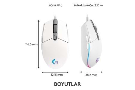 LOGITECH G G102 Lıghtsync Oyuncu Mouse Beyaz 910-005824