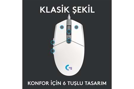 LOGITECH G G102 Lıghtsync Oyuncu Mouse Beyaz 910-005824