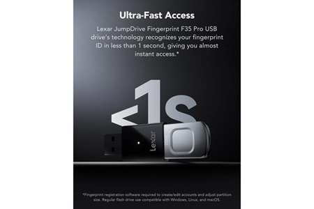 LEXAR 256GB JUMP DRIVE FINGERPRINT F35 PRO LJDF35P256G-RNBNG USB 3.2 BELLEK