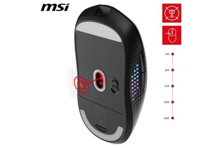 MSI GG VERSA 300 ELITE 26000dpi Kablosuz Bluetooth 5.3 Usb 2.0 Kablosuz Mouse