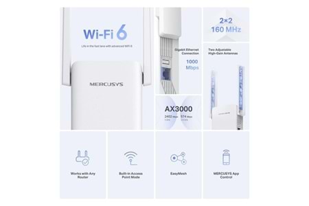 MERCUSYS ME80X AX3000 MENZİL GENİŞLETİCİ PRİZ TİP 