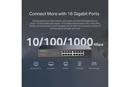MERCUSYS 16port MS116GS GIGABIT YÖNETİLEMEZ SWITCH