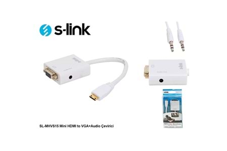 S-link SL-MHVS15 Mini HDMI to VGA+Audio (Yeni Versiyon) Çevirici