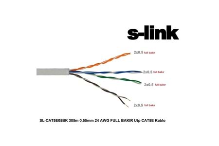 S-link SL-CAT5E05BK 305m 0.5mm 24 AWG Full Bakır UTP CAT5E Kablo