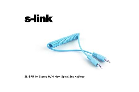 S-link SL-SP5 1m Stereo M/M Mavi Spiral Ses Kablosu