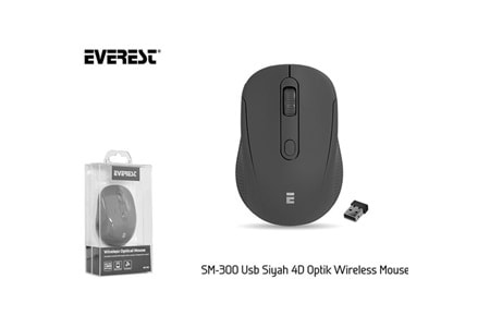 Everest SM-300 Usb Siyah 4D Optik Süper Sessiz Alkalin Pil Kablosuz Mouse