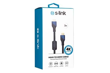 S-link SLX-258 HDMI TO HDMI 3m Altın Uçlu 24K + Kor.Kılıf 1.4 Ver. 3D Kablo