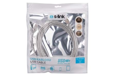 S-link SL-AF2005 Usb2.0 5m Şeffaf Uzatma Kablo