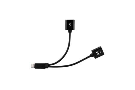 Hytech HY-XO38 Gümüş 2 in 1 Şarj+Kulaklık Lightning Metal Gövdeli Çevirici Kablo