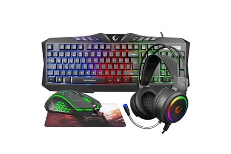 RAMPAGE KM-404 ARGENTI Rainbow Aydınlatmalı USB Gaming Combo Q Klavye + Kulaklık + Mouse + Mousepad