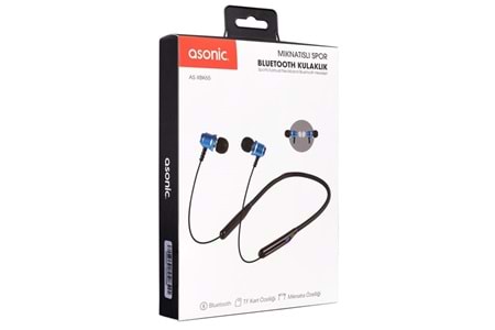 Asonic AS-XBK65 Siyah/Mavi Boyun Askılı Mıknatıslı Bluetooth TF Kart Spor Kulak içi Kulaklık