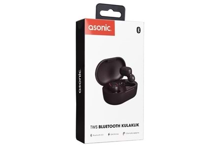 Asonic AS-TWS7S Siyah Mobil Telefon Uyumlu Bluetooth TWS AirPods Mikrofonlu Kulaklık