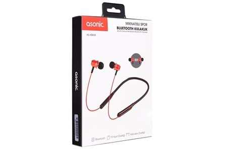 Asonic AS-XBK65 Kırmızı Boyun Askılı Mıknatıslı Bluetooth TF Kart Spor Kulak içi Kulaklık