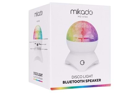 Mikado MD-X740 Beyaz Şarjlı BT-TF Cart-USB Tavan Led Işıklı Disko Topu Speaker Hoparlör