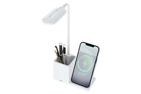S-LINK SL-M9054 Beyaz TypeC 15W Kablosuz Şarj Cihazı Kalemlikli Masa Lambası