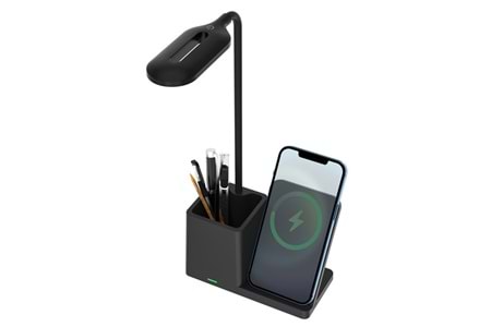 S-LINK SL-M9054 Siyah TypeC 15W Kablosuz Şarj Cihazı Kalemlikli Masa Lambası