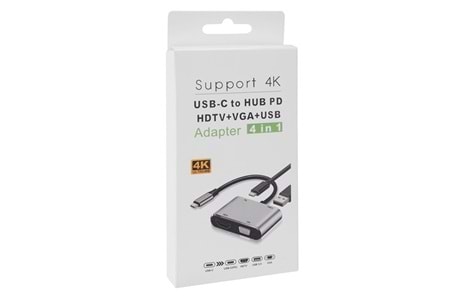 HYTECH HY-USBC22 Type C-HDMI-VGA-USB 3.0 4K Çevirici Görüntü Adaptörü
