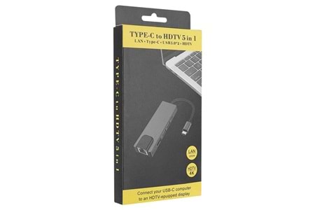 HYTECH HY-USBC80 4K@30Hz Gri Metal 2xUSB3.0 1xHDMI, 1xPD Gigabit Type C Adaptör