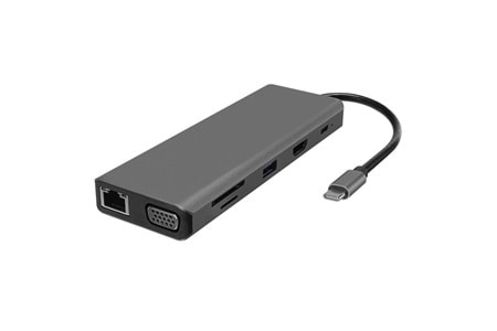 Hytech HY-USBC32 4K*2K Ultra HD Gri Metal 5x USB2.0/USB3.0 100M RJ45 PD, TypeC Data, SD/TF Kart Okuyucu Type C Adaptör
