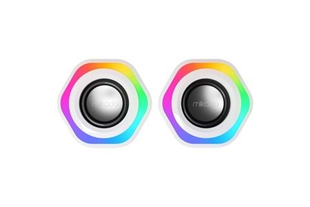 MIKADO MD-176 2.0 3W*2 Beyaz RGB Aydınlatmalı USB + 3.5mm USB 5V Speaker Hoparlör