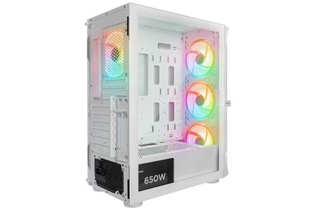 RAMPAGE 650W 80+ PROLIX MESH 4-RGB FANLI GAMING MID-TOWER PC KASASI BEYAZ