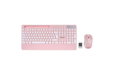 Everest KM-9676 Kablosuz Beyaz/Pempe Multimedya Tablet-Telefon Standlı Klavye + Mouse Set