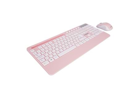 Everest KM-9676 Kablosuz Beyaz/Pempe Multimedya Tablet-Telefon Standlı Klavye + Mouse Set